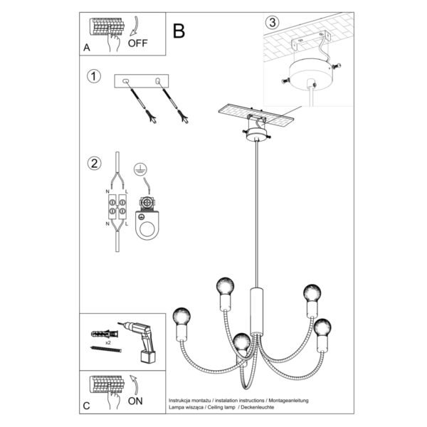Chandelier Piccolo 3 Black Hanging Chandeliers Great Lighting UK Ltd