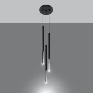 Pendant Lamp Mozaica Three Light Black / Chrome Black & Chrome Lights Great Lighting UK Ltd