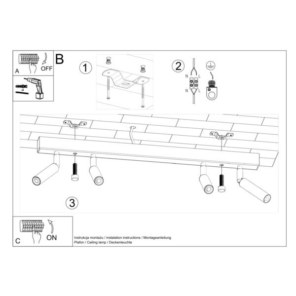 Ceiling Lamp Eyetech 4 Black Modern Ceiling Lights Great Lighting UK Ltd