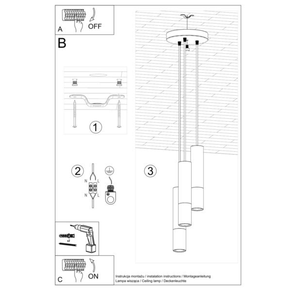 Pendant Lamp Loopez 3p Black/chrome Modern Pendant Lights Great Lighting UK Ltd
