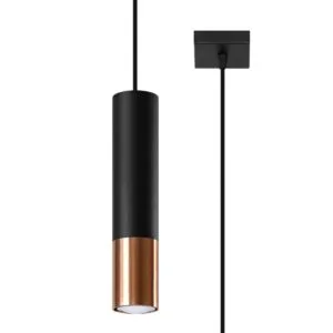 Loopez Pendant Light - Single / Black / Copper Bedroom Cylinder Pendants Great Lighting UK Ltd