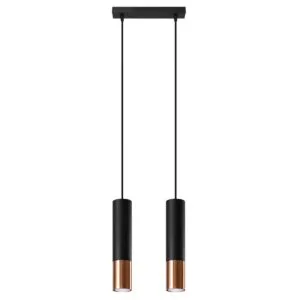 Loopez Twin Pendant Light - Black / Copper Bar & Linear Pendant Lights Great Lighting UK Ltd