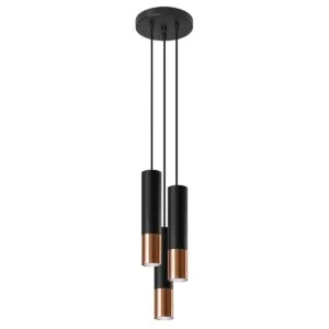 Loopez 3-Light Cluster Pendant - Black / Copper Black Pendant Lights Great Lighting UK Ltd