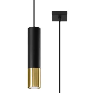 Loopez Pendant Light - Single / Black / Gold Bedroom Cylinder Pendants Great Lighting UK Ltd