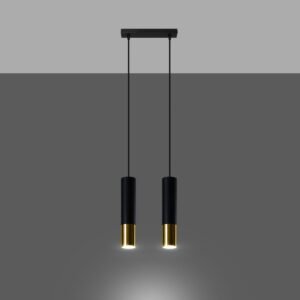 Pendant Lamp Loopez 2 Black / Gold Multi Pendants Great Lighting UK Ltd