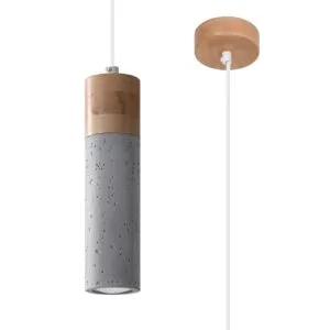 Wooden Pendant Light Zane Single Grey Concrete Lighting Great Lighting UK Ltd