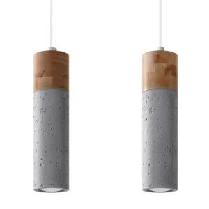 Wooden Pendant Light Zane Twin Grey Concrete Pendant Lights Great Lighting UK Ltd