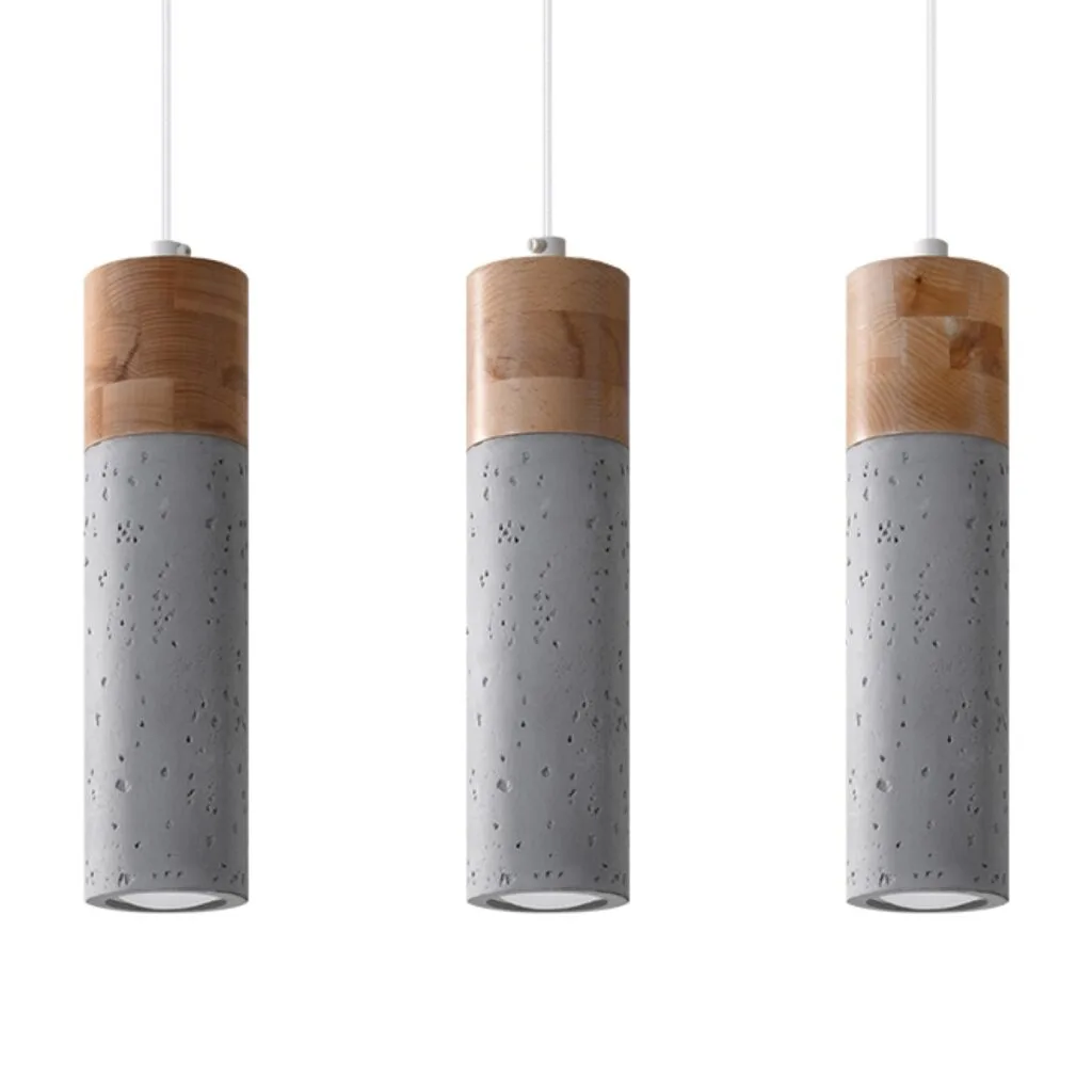 Wooden Pendant Light Zane Three Light Grey Concrete Pendant Lights Great Lighting UK Ltd