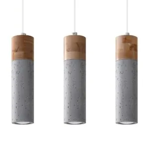 Wooden Pendant Light Zane Three Light Grey Concrete Lighting Great Lighting UK Ltd