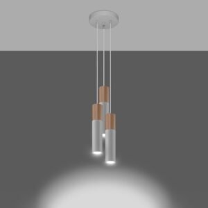 Pendant Lamp Pablo Three Light White / Natural Wood Living Room Pendant Lights Great Lighting UK Ltd