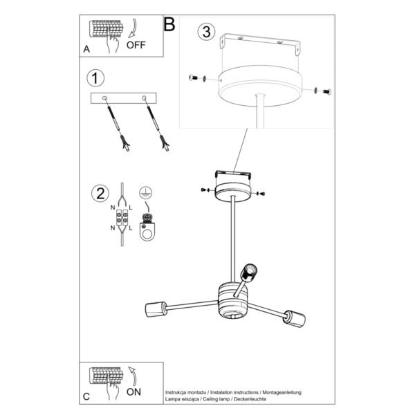 Chandelier Lango 3 Black Ceiling Chandeliers Great Lighting UK Ltd