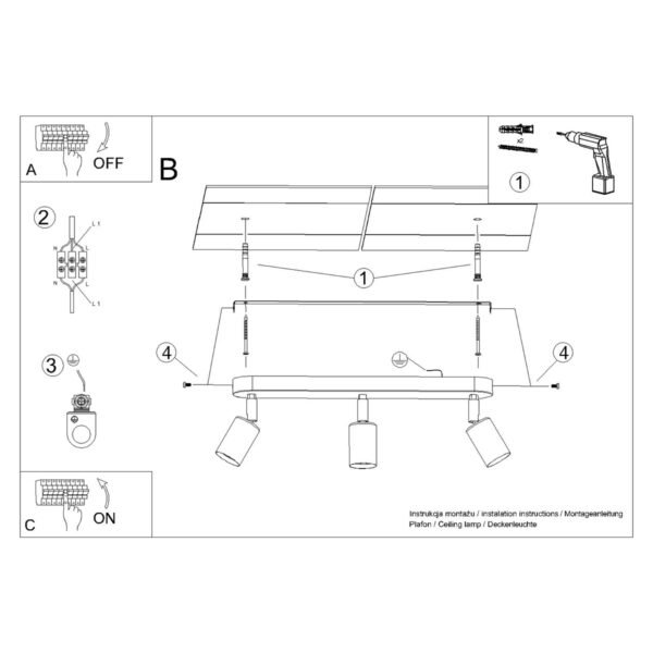 Ceiling Lamp Fornes 3 Black - Image 6