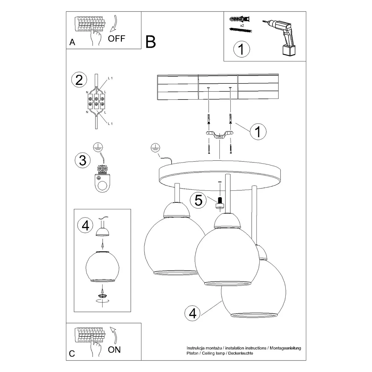 Multi Arm Ceiling Light Alino Three Light Black Hallway Ceiling Lights Great Lighting UK Ltd