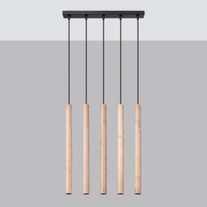 Pendant Lamp Pastelo 5l Wood Multi Pendants Great Lighting UK Ltd