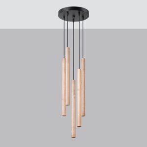 Pendant Lamp Pastelo 5p Wood Multi Pendants Great Lighting UK Ltd