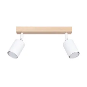Verdo Two Light White Kitchen Ceiling Spotlight with Wood Bar 2 Light Spotlight Great Lighting UK Ltd