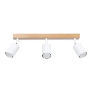 Verdo Three Light White Kitchen Track Light with Wood Bar Living Room Ceiling Lights Great Lighting UK Ltd