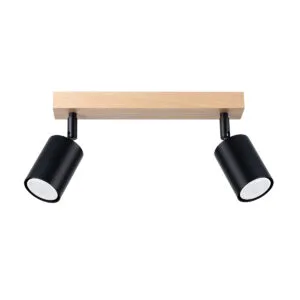 Verdo Two Light Black Kitchen Ceiling Spotlight with Wood Bar 2 Light Spotlight Great Lighting UK Ltd