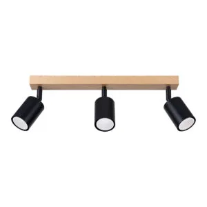 Verdo Three Light Black Kitchen Ceiling Spotlight with Wood Bar 3 Light Spotlights Great Lighting UK Ltd