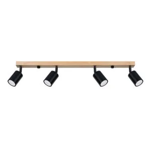 Verdo Four Light Black Kitchen Track Light with Wood Bar Living Room Ceiling Lights Great Lighting UK Ltd