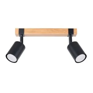 Fager Two Light Black Kitchen Ceiling Spotlight with Wood Bar 2 Light Spotlight Great Lighting UK Ltd