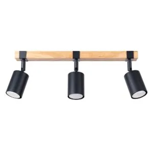 Fager Three Light Black Kitchen Ceiling Spotlight with Wood Bar 3 Light Spotlights Great Lighting UK Ltd