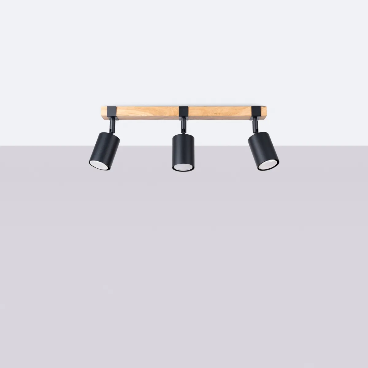 Fager Three Light Black Kitchen Ceiling Spotlight with Wood Bar 3 Light Spotlights Great Lighting UK Ltd