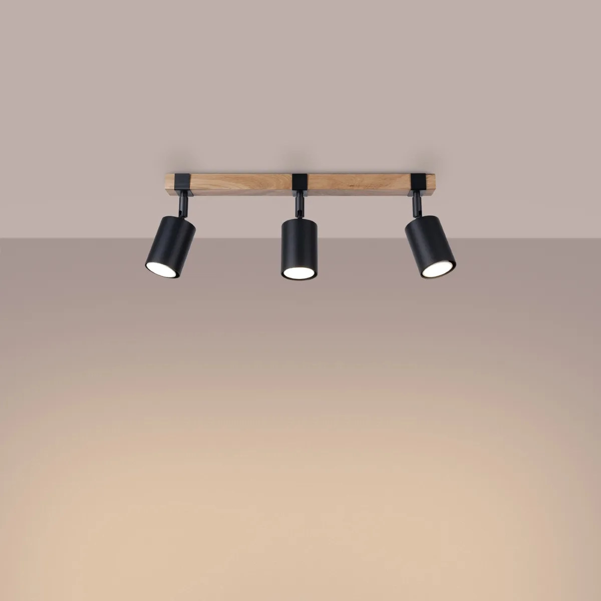 Fager Three Light Black Kitchen Ceiling Spotlight with Wood Bar 3 Light Spotlights Great Lighting UK Ltd