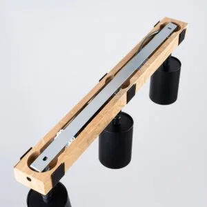 Fager Three Light Black Kitchen Ceiling Spotlight with Wood Bar 3 Light Spotlights Great Lighting UK Ltd