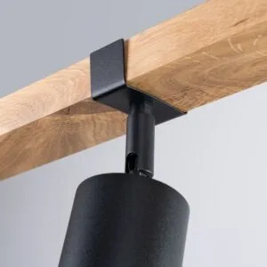 Fager Three Light Black Kitchen Ceiling Spotlight with Wood Bar 3 Light Spotlights Great Lighting UK Ltd