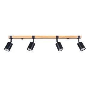 Fager Four Light Black Kitchen Ceiling Spotlight with Wood Bar 4 Light Spotlights Great Lighting UK Ltd