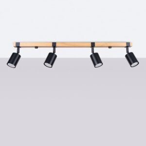 Fager Four Light Black Kitchen Ceiling Spotlight with Wood Bar 4 Light Spotlights Great Lighting UK Ltd