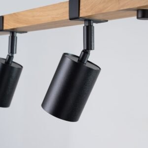 Fager Four Light Black Kitchen Ceiling Spotlight with Wood Bar 4 Light Spotlights Great Lighting UK Ltd