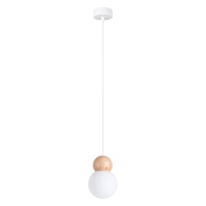 Pendant Lamp Pekka 1 White / Natural Wood Modern Single Pendants Great Lighting UK Ltd