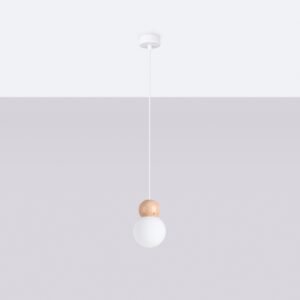 Pendant Lamp Pekka 1 White / Natural Wood Modern Single Pendants Great Lighting UK Ltd