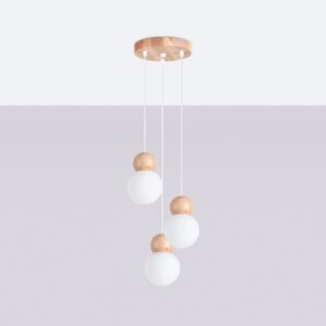 Pendant Lamp Pekka 3p White / Natural Wood Multi Pendants Great Lighting UK Ltd