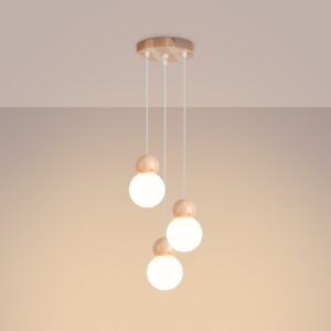Pendant Lamp Pekka 3p White / Natural Wood Multi Pendants Great Lighting UK Ltd