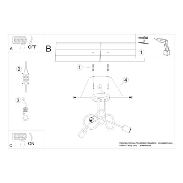 Chandelier Loop 3 Glossy Gold Ceiling Chandeliers Great Lighting UK Ltd