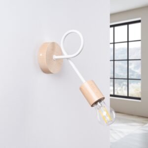 Wall Lamp Ember White / Natural Wood Single Wall Lights Great Lighting UK Ltd