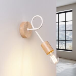 Wall Lamp Ember White / Natural Wood Single Wall Lights Great Lighting UK Ltd