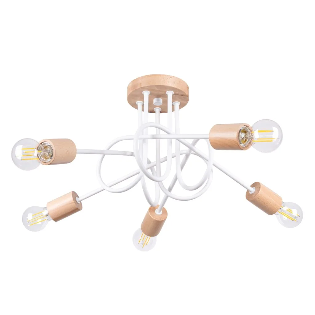 Wooden Ceiling Light Ember Five Light White