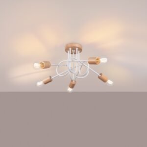 Chandelier Ember 5 White / Natural Wood Ceiling Chandeliers Great Lighting UK Ltd