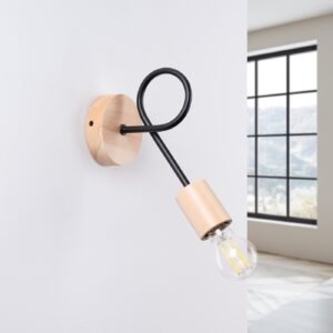 Wall Lamp Ember Black / Natural Wood Single Wall Lights Great Lighting UK Ltd
