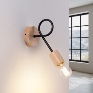 Wall Lamp Ember Black / Natural Wood Single Wall Lights Great Lighting UK Ltd