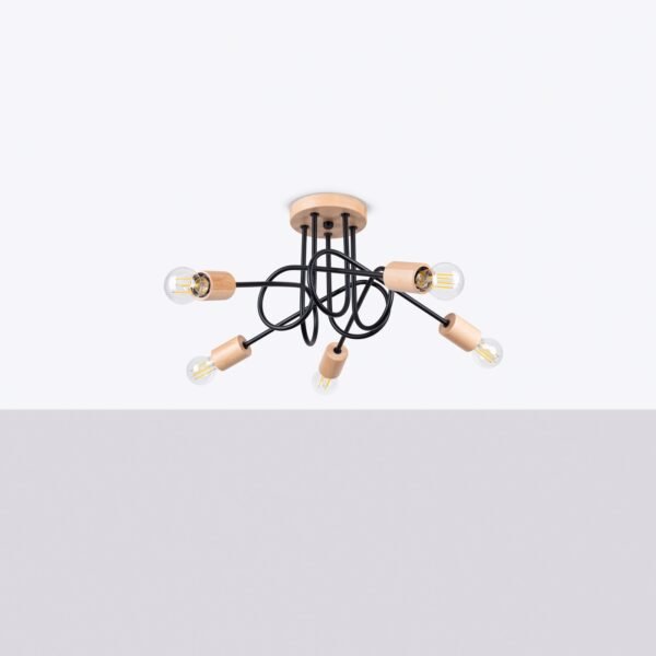 Chandelier Ember 5 Black / Natural Wood New Arrivals Great Lighting UK Ltd