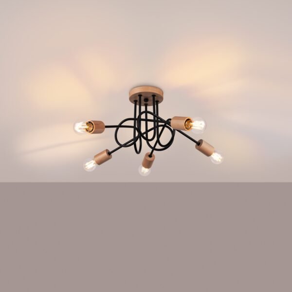 Chandelier Ember 5 Black / Natural Wood New Arrivals Great Lighting UK Ltd