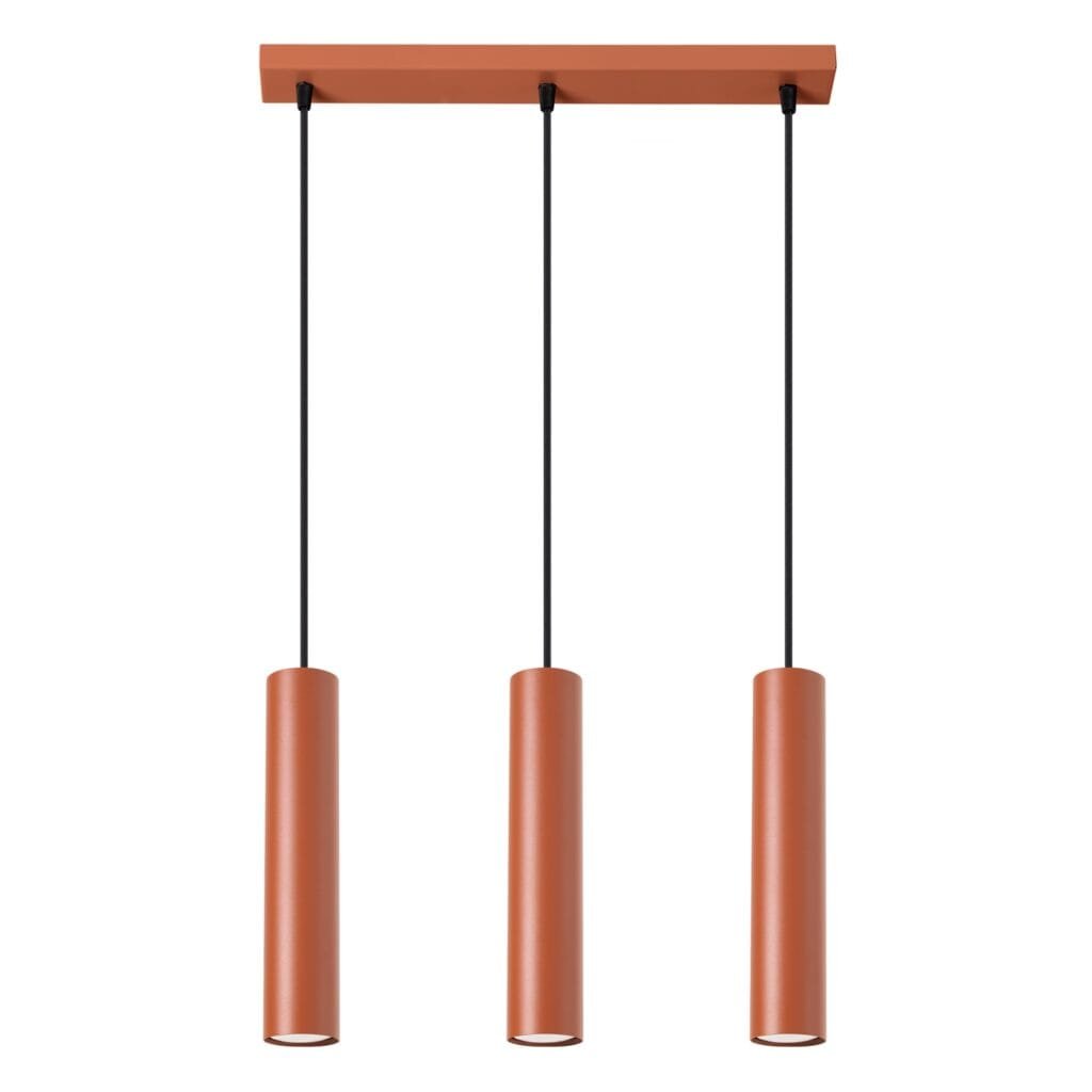 Lagos 3-Light Linear Pendant - Red Ochre Bar & Linear Pendant Lights Great Lighting UK Ltd