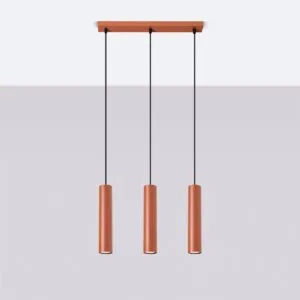 Lagos 3-Light Linear Pendant - Red Ochre Bar & Linear Pendant Lights Great Lighting UK Ltd