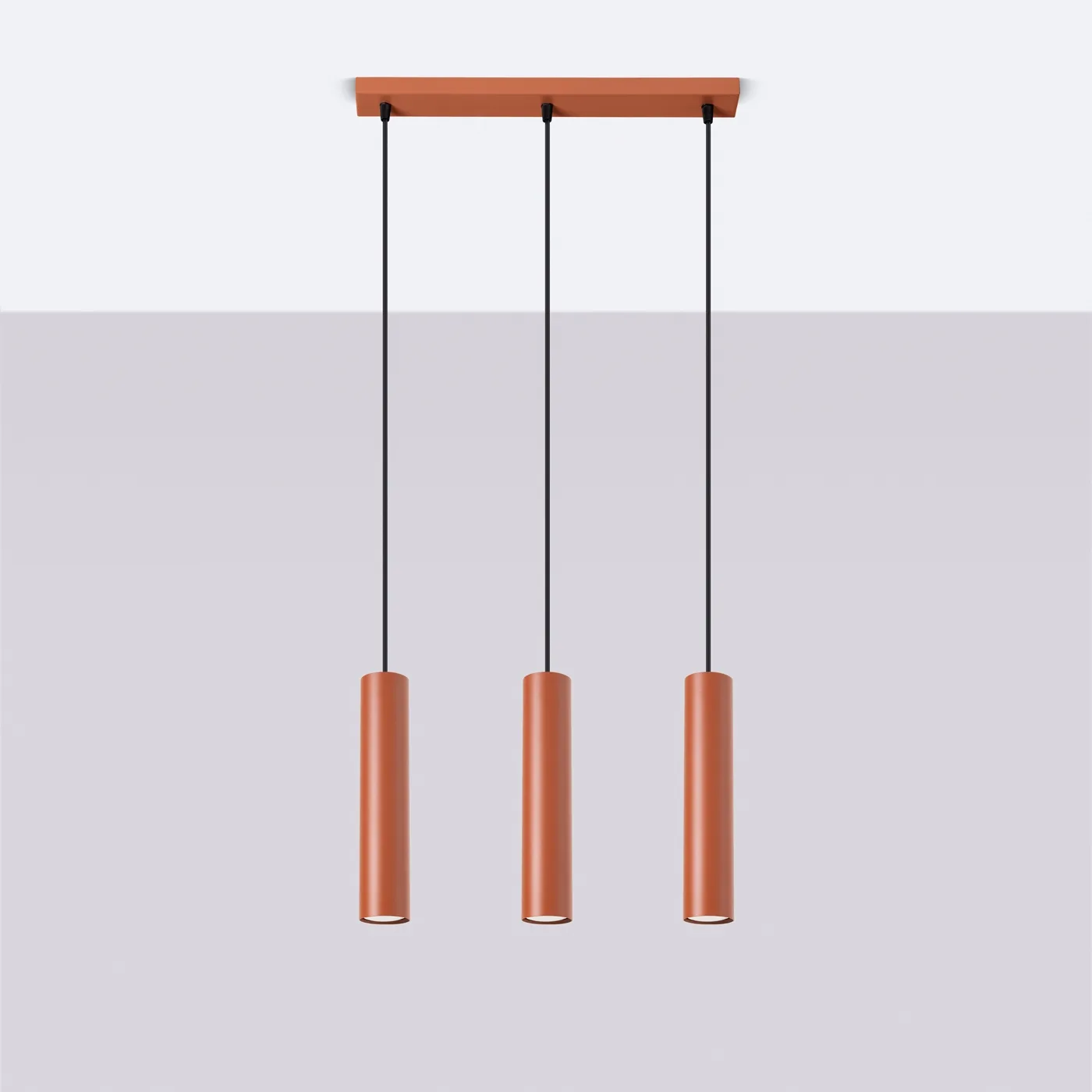 Lagos 3-Light Linear Pendant - Red Ochre Bar & Linear Pendant Lights Great Lighting UK Ltd