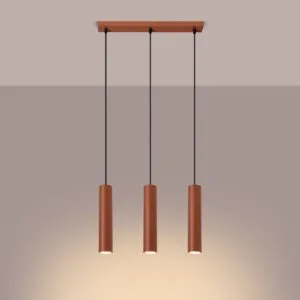 Lagos 3-Light Linear Pendant - Red Ochre Bar & Linear Pendant Lights Great Lighting UK Ltd